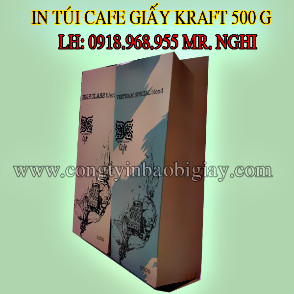 In túi đựng cafe giấy kraft 500 gram| congtyinbaobigiay.com